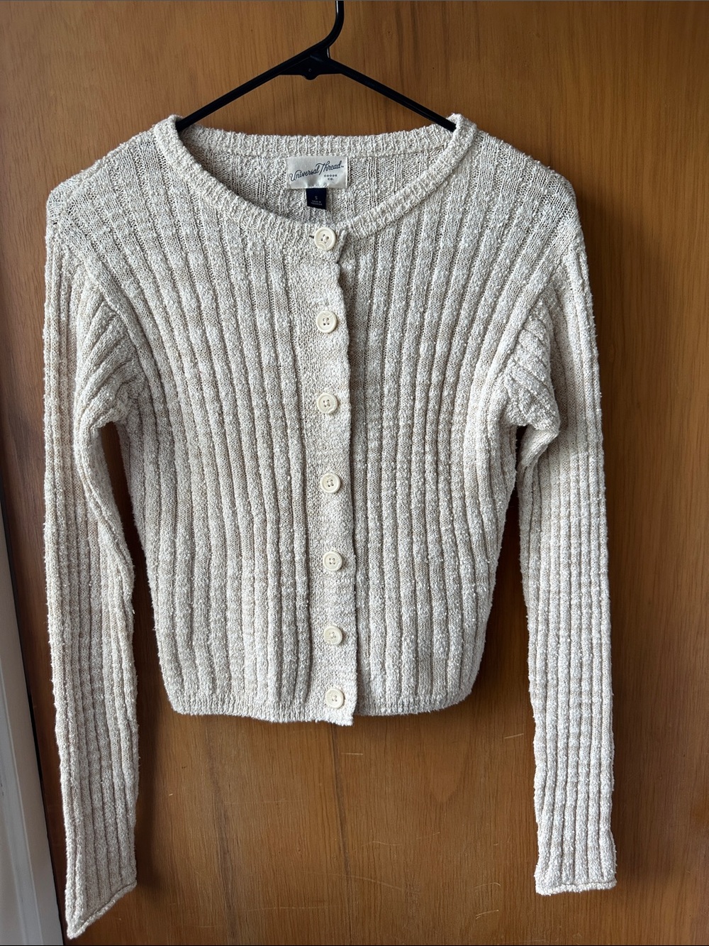 Universal Thread Cream Ribbed Button-Up Cardigan